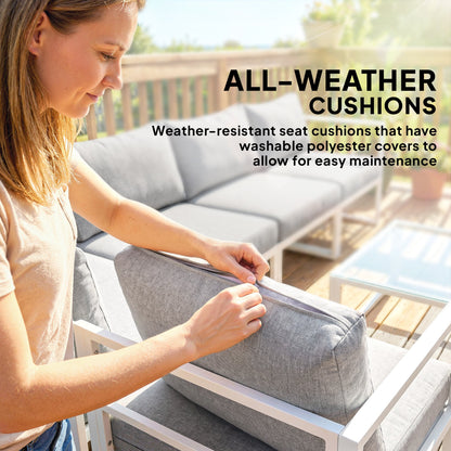 Outsunny 6 Seater Aluminium Garden Furniture Set, Garden Sofa Set with Thick Cushions for Patio and Balcony, Outdoor, Light Grey