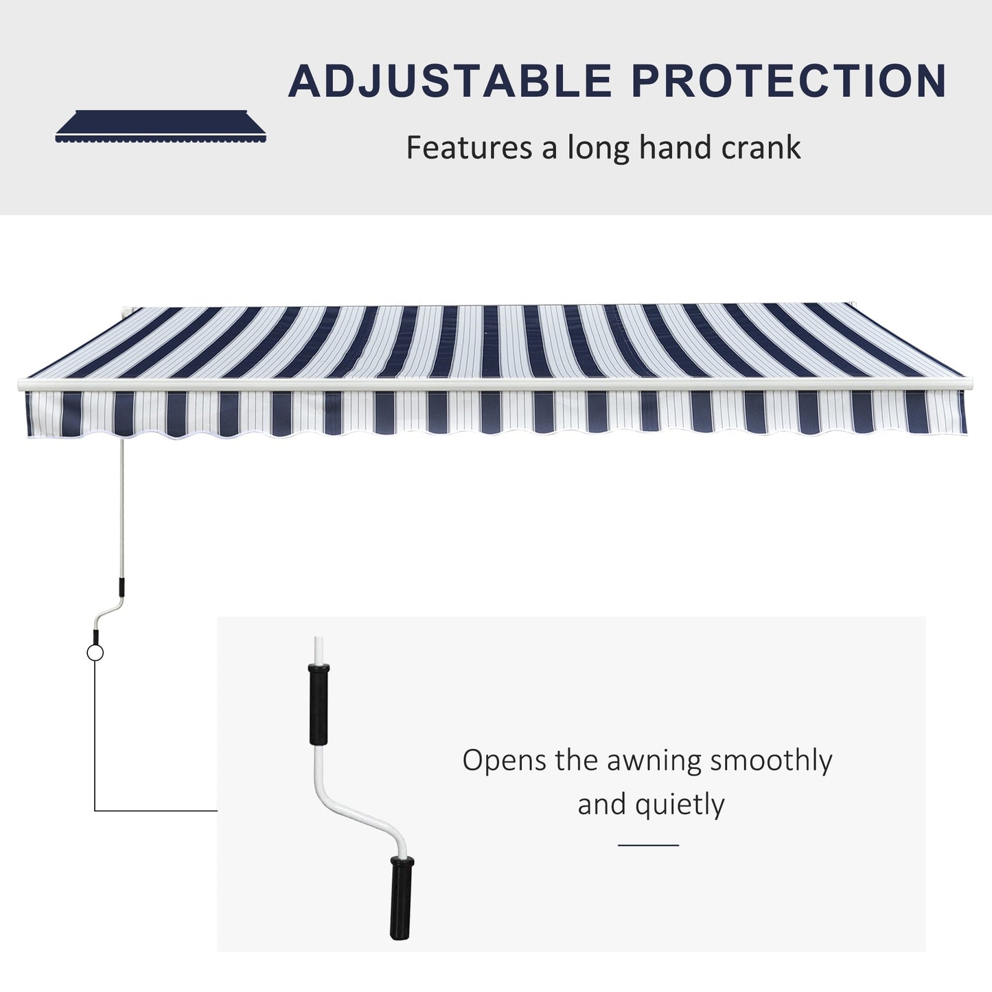 Outsunny Manual Retractable Awning, 3.5x2.5 m-Dark Blue/White Stripes