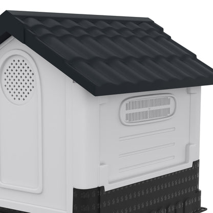 PawHut Plastic Dog Kennel with Windows, for Garden Patio, Medium and Large Dogs, 101 x 88 x 99cm - Grey