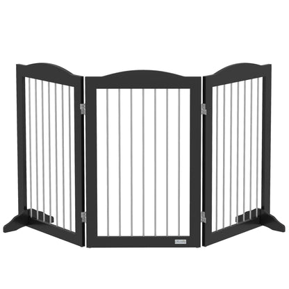 PawHut Foldable Dog Gate, Freestanding Pet Gate, with Two Support Feet, for Staircases, Hallways, Doorways - Black