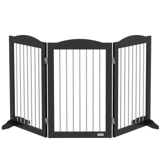 PawHut Foldable Dog Gate, Freestanding Pet Gate, with Two Support Feet, for Staircases, Hallways, Doorways - Black