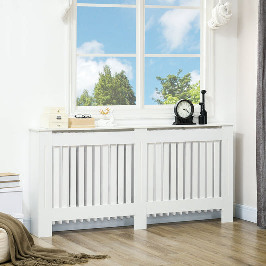 Osłona grzejnika HOMCOM z listwami, lakierowana, z płyty MDF, wyłożona kratką w kolorze białym (172 dł. x 19 szer. x 81 wys. cm)