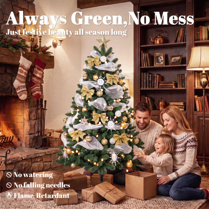 HOMCOM 5ft Pre-Lit Christmas Tree with 150 LED Lights, Artificial Xmas Tree with 8 Lighting Modes, 450 Tips, Remote, Green