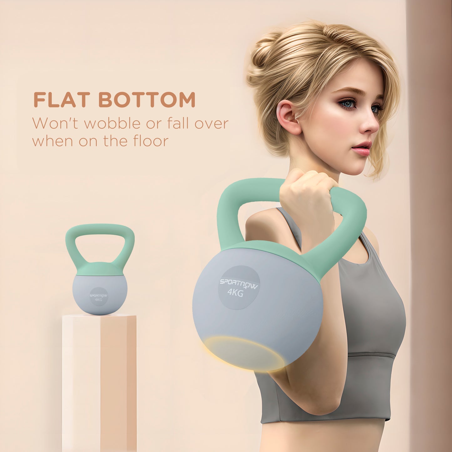 SPORTNOW 4KG Kettlebell, miękki Kettle Bell z antypoślizgową rączką do podnoszenia ciężarów w domowej siłowni i treningu siłowego
