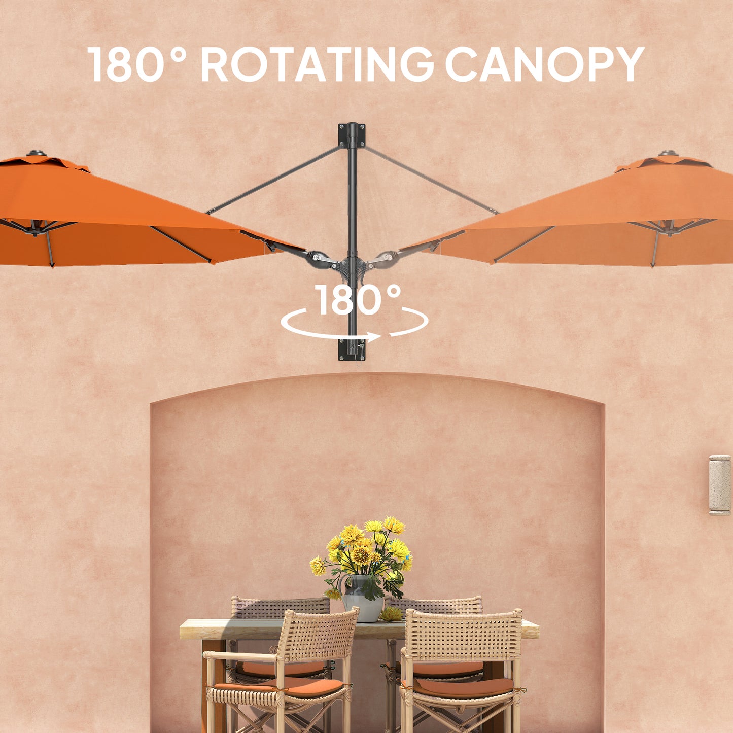 Outsunny 3(m) Parasol ścienny z uchwytem - pomarańczowy