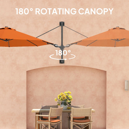 Outsunny 3(m) Wall-Mounted Parasol Shade, with Handle - Orange