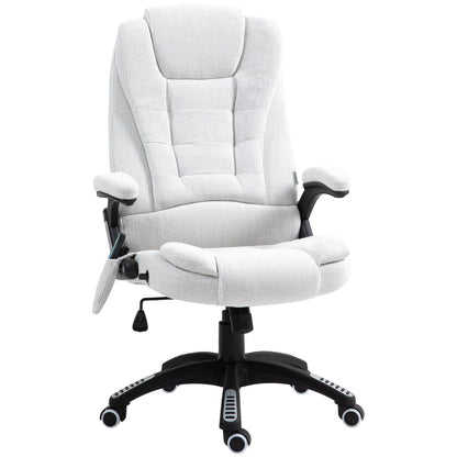 Vinsetto Massage Recliner Chair Heated Office Chair with Six Massage Points Linen-Feel Fabric 360  Swivel Wheels Cream White