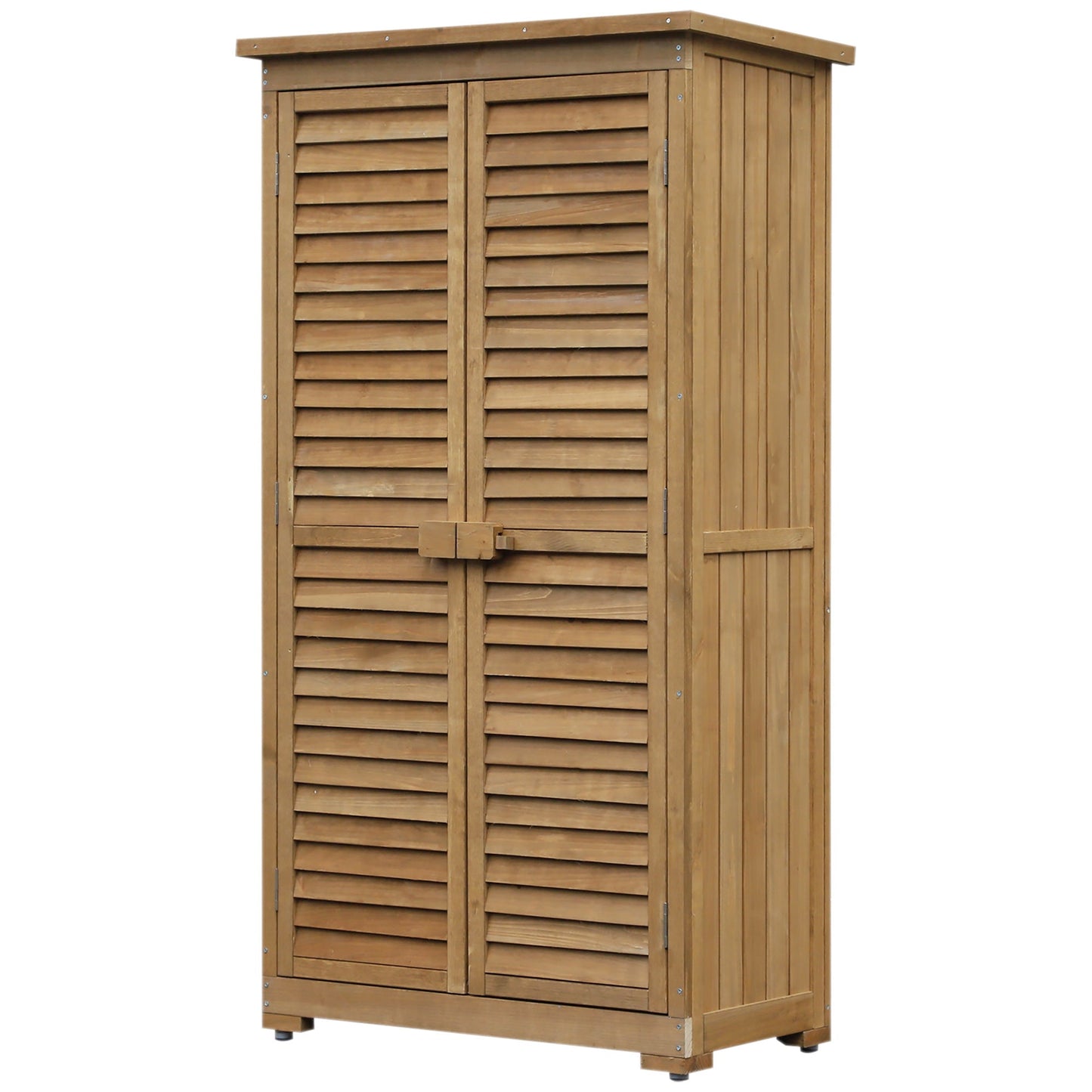 Outsunny Wooden Garden Storage Shed, Compact Utility Sentry Unit, 3-Tier Shelves Tool Cabinet Organizer with Asphalt Roof and Shutter Design