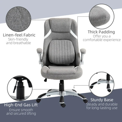 Vinsetto Linen-Look Office Chair, with Adjustable Height and Tension - Grey