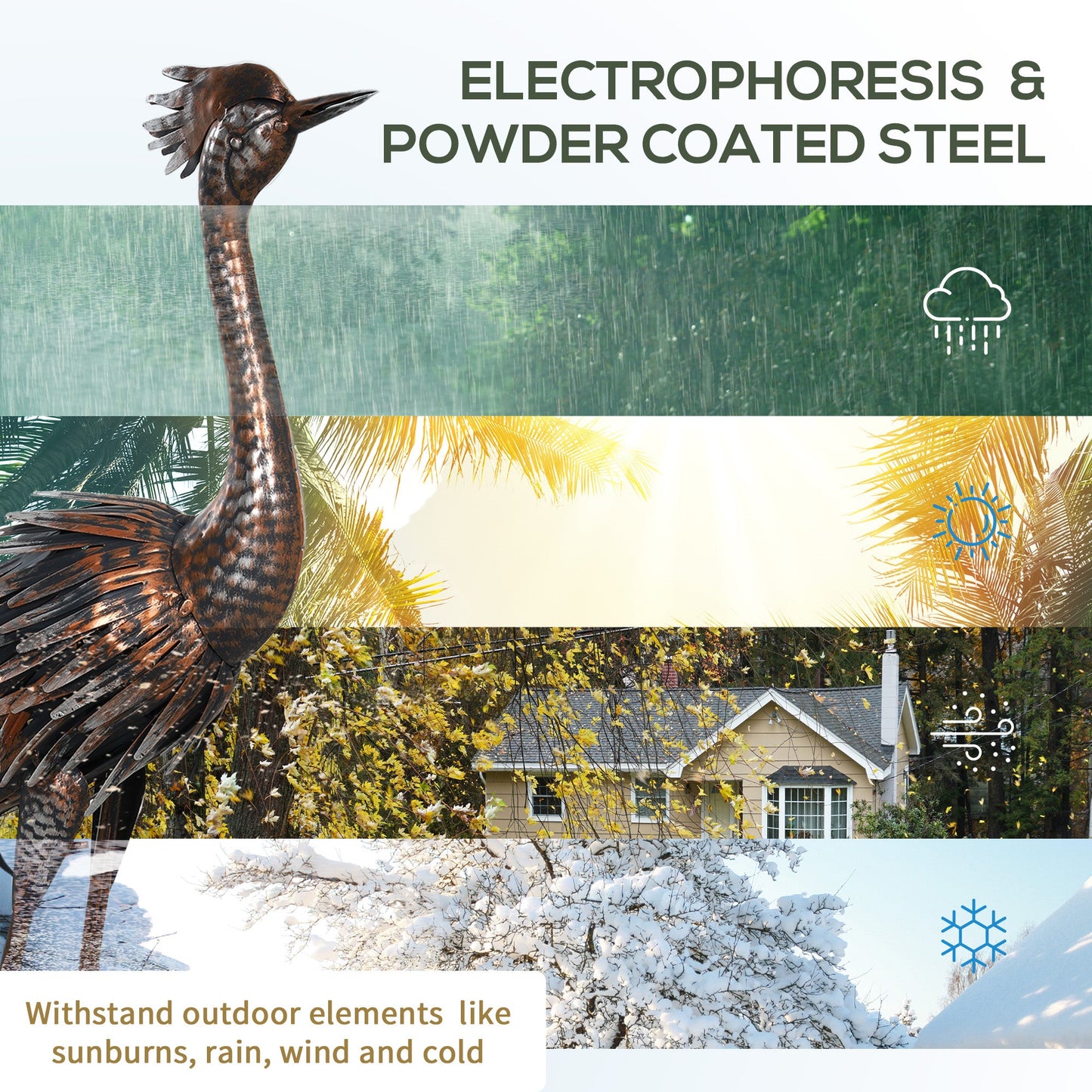 Outsunny Heron Garden Statue, Standing Garden Ornament, Metal Garden Gift with Stakes for Patio Pond Landscape Decoration, Silver Tone