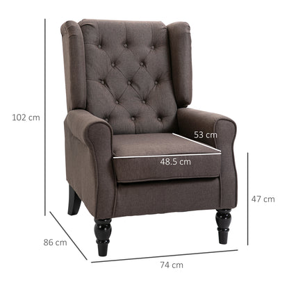 HOMCOM Retro Accent Chair, Linen Wingback Armchair with Wood Frame Button Tufted Design for Living Room Bedroom, Brown