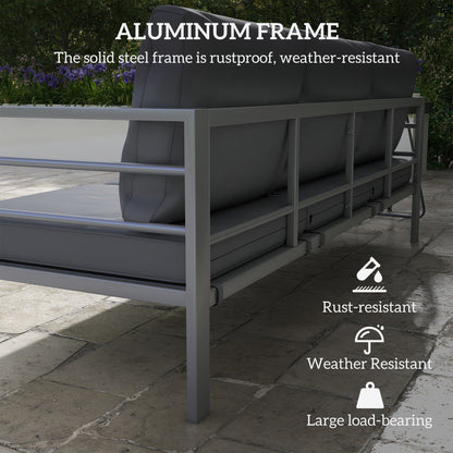 Outsunny Aluminium Three-Seater Garden Bench, with Cushions - Grey