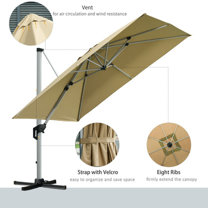 3 x 3(m) Cantilever Roma Parasol with Aluminum Frame Crank & Tilt, 360°Rotating Garden Umbrella 250g Polyester SunShade with CrossBase Beige