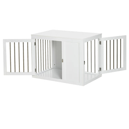 PawHut 2-in-1 Dog Cage and Side Table, with Two Lockable Doors, for Medium Dogs - White