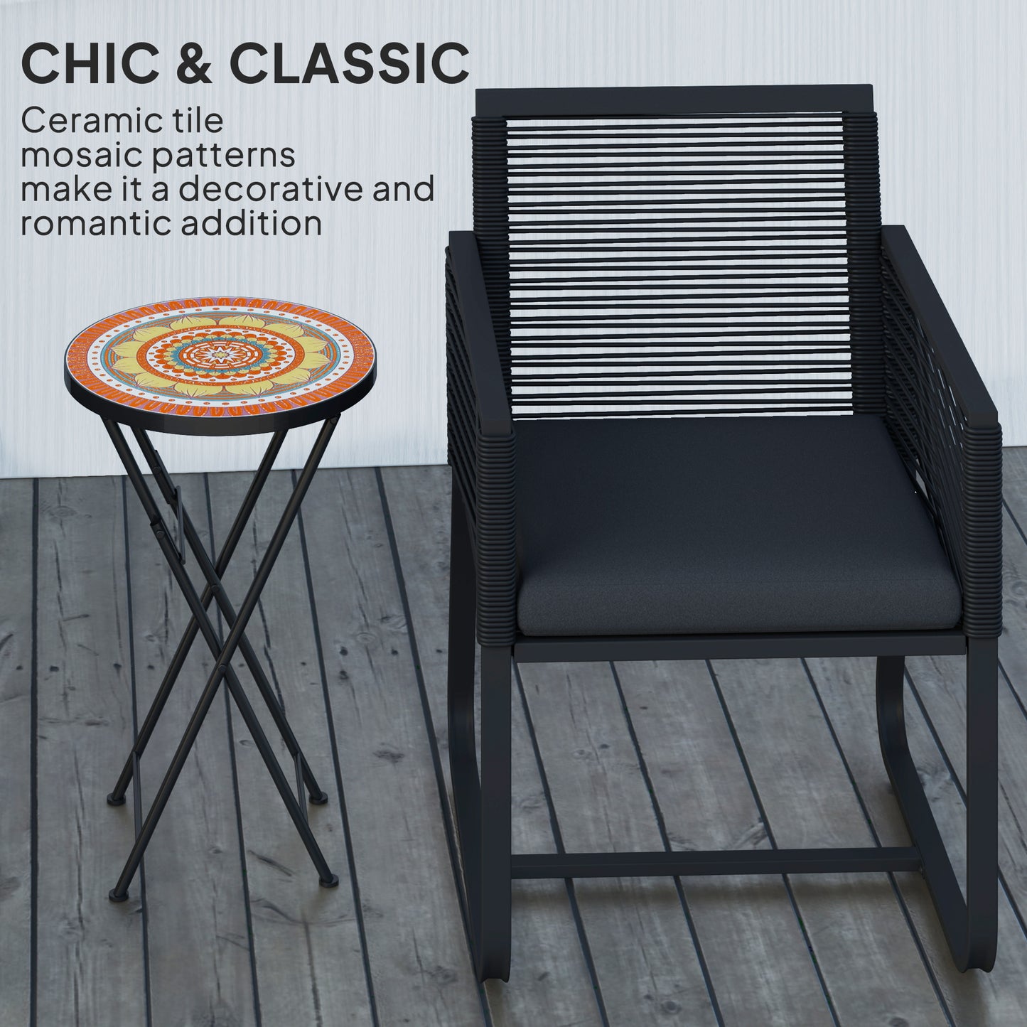Outsunny Mosaic Outdoor Garden Table, 35,5 cm Okrągły Składany Stolik Kawowy z Metalową Ramą na Balkon i Taras, Pomarańczowy