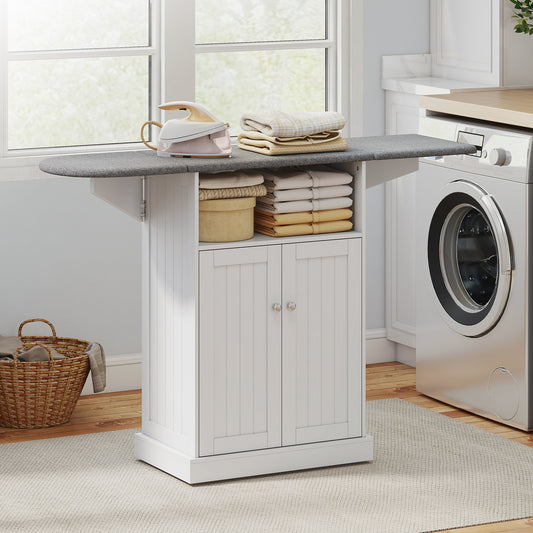 HOMCOM Ironing Board Cabinet on Wheels with Foldable Top in White, image 2