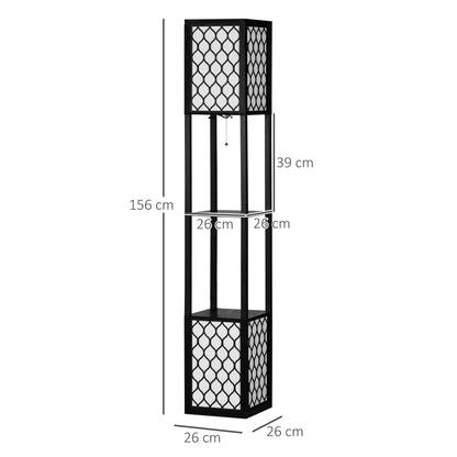 HOMCOM Floor Lamp with Shelves, Dual Light, Modern Tall Standing Lamps for Living Room, Bedroom, with Chain Switch, Bulb not Included, Black