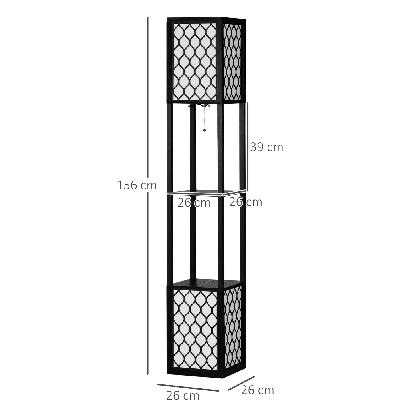 HOMCOM Floor Lamp with Shelves, Dual Light, Modern Tall Standing Lamps for Living Room, Bedroom, with Chain Switch, Bulb not Included, Black