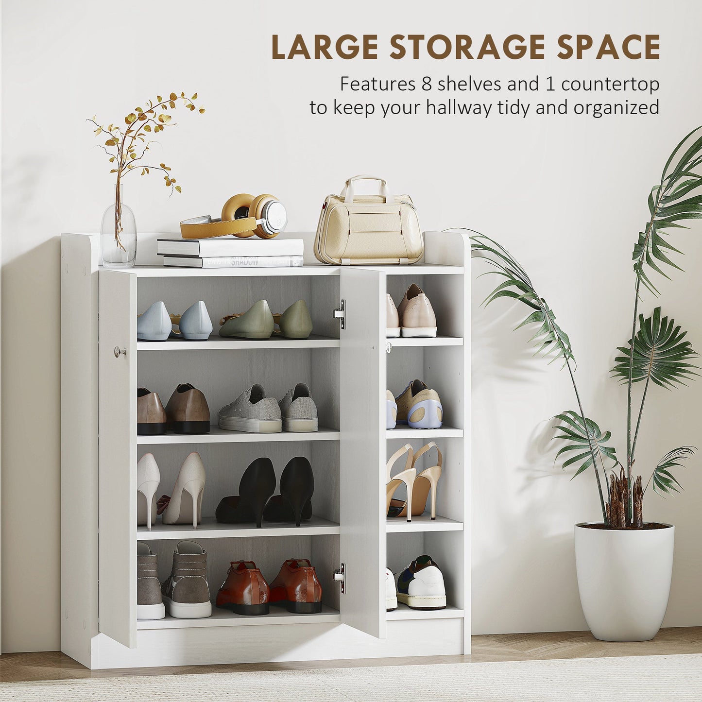 HOMCOM Shoe Storage Cabinet Two Doors w/ Adjustable 4 Shelves Cupboard Footwear Rack Stand Organiser Hallway White