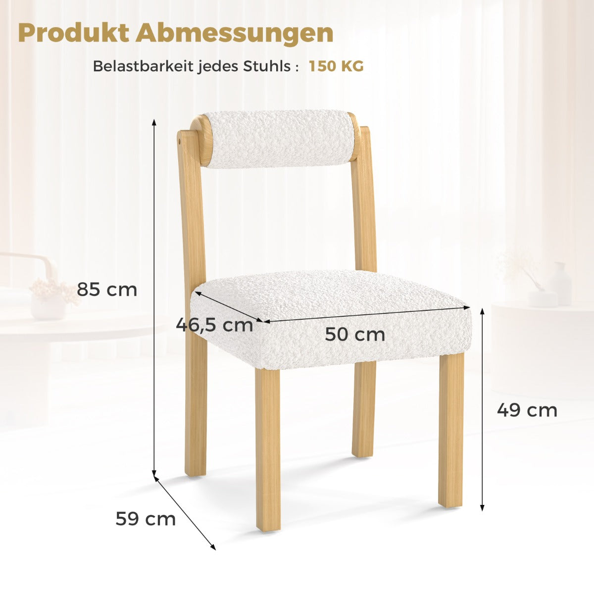 Wooden Dining Chair with Rubber Wood Frame and Cylinder Back Set of 2-White