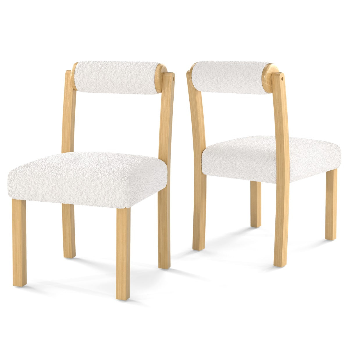Wooden Dining Chair with Rubber Wood Frame and Cylinder Back Set of 2-White