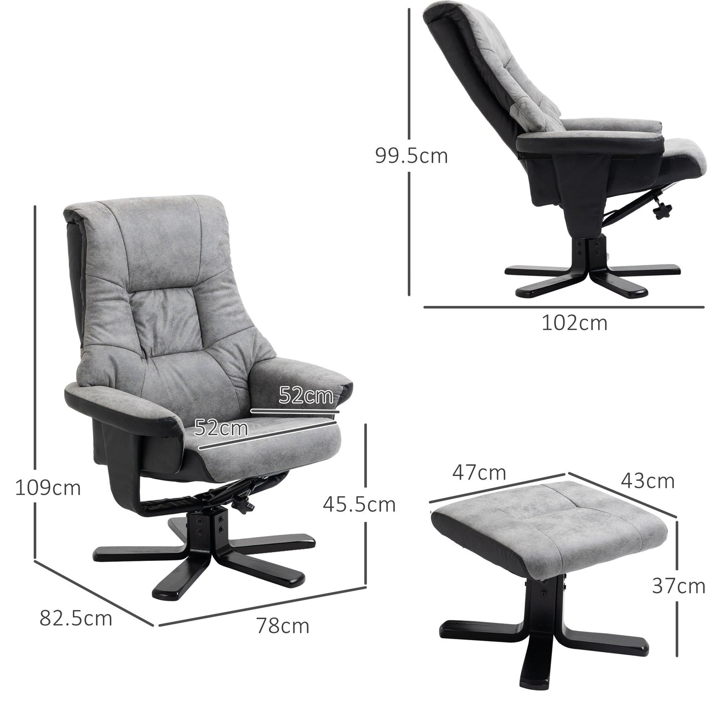 HOMCOM Sofa rozkładana z podnóżkiem Sofa obrotowa w kolorze szarym