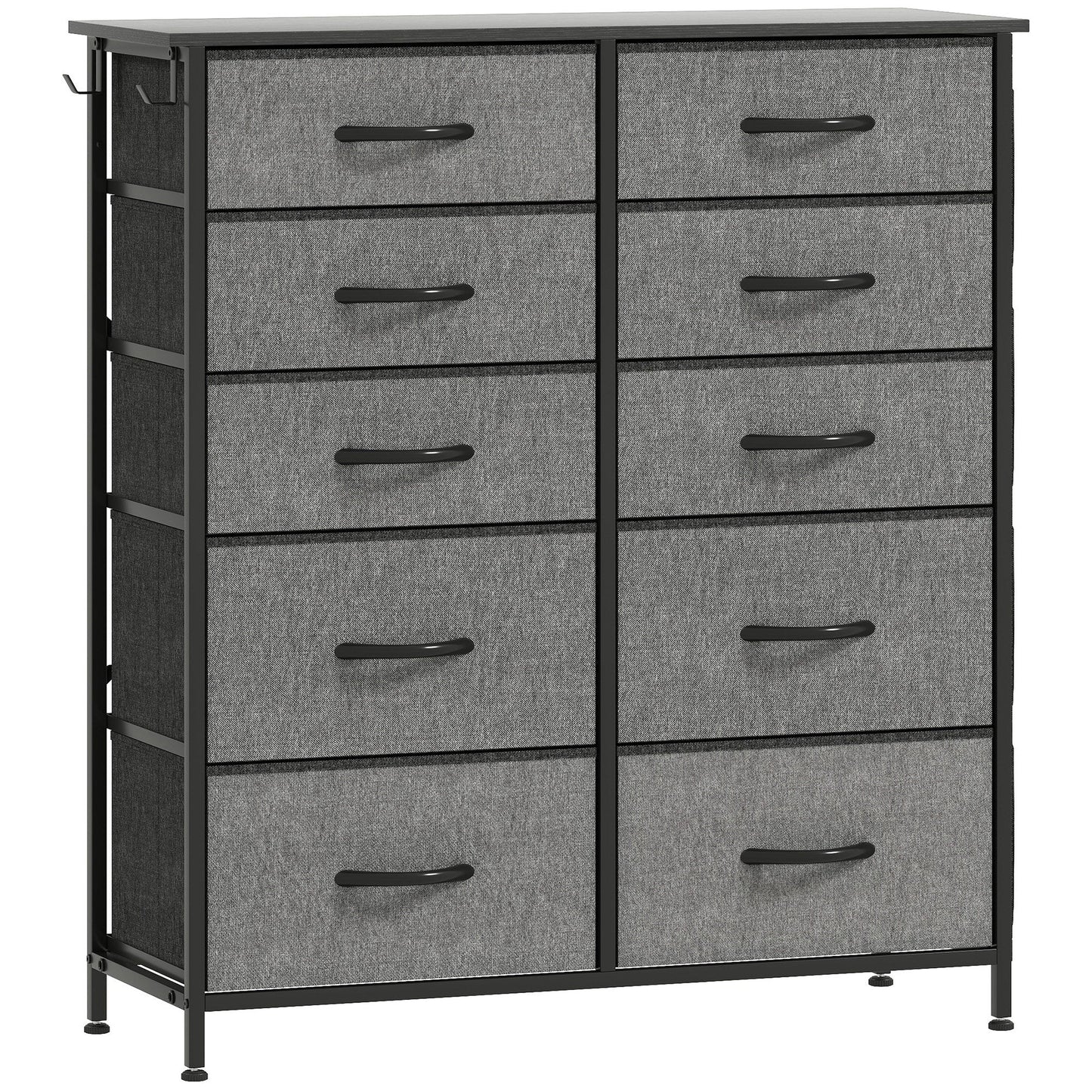 HOMCOM Chest of Ten Fabric Drawers - Charcoal Grey