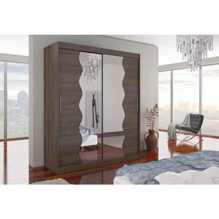 Kamil Mirrored 2-Door Sliding Wardrobe 180cm - Black, Brown or Sonoma Oak