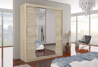 Kamil Mirrored 2-Door Sliding Wardrobe 180cm - Black, Brown or Sonoma Oak