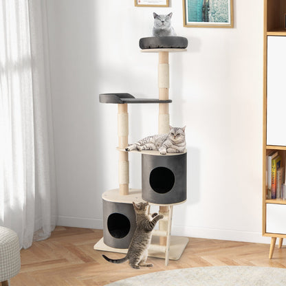 Multi-level Cat Furniture with 2 Cozy Condos-Grey