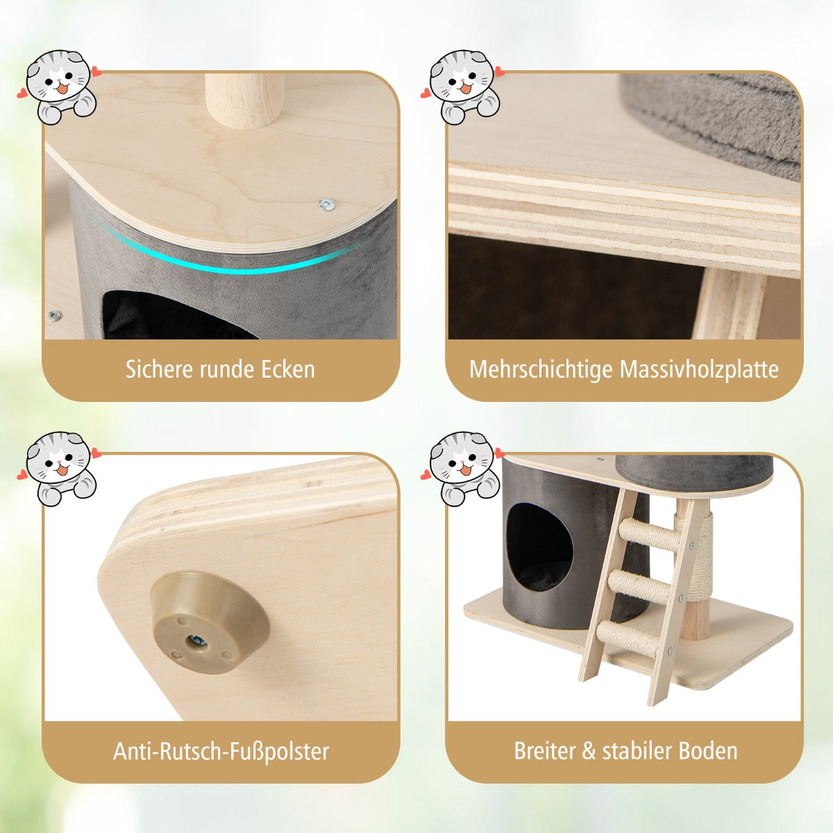 Multi-level Cat Furniture with 2 Cozy Condos-Grey