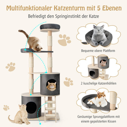 Multi-level Cat Furniture with 2 Cozy Condos-Grey