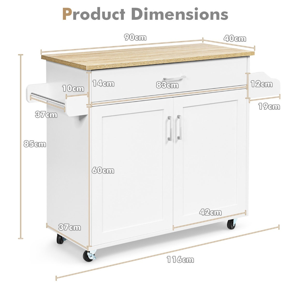 Rolling Kitchen Island with Adjustable Shelf and Large Drawer