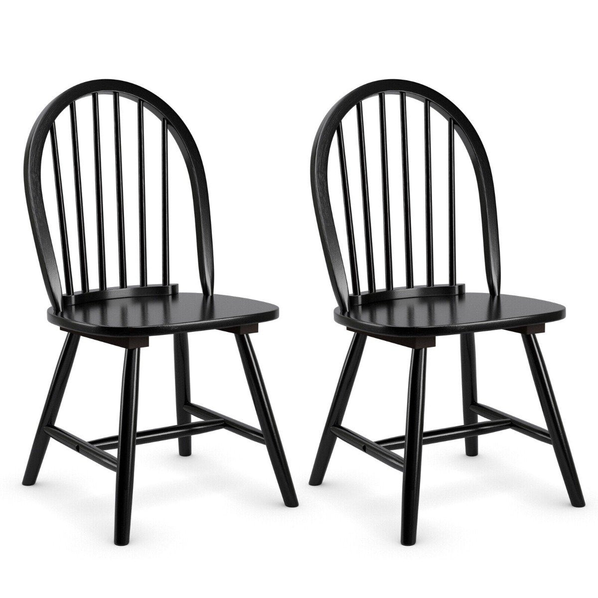 2 Piece Wooden Kitchen Dining chairs with High Spindle Back-Black