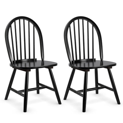 2 Piece Wooden Kitchen Dining chairs with High Spindle Back-Black