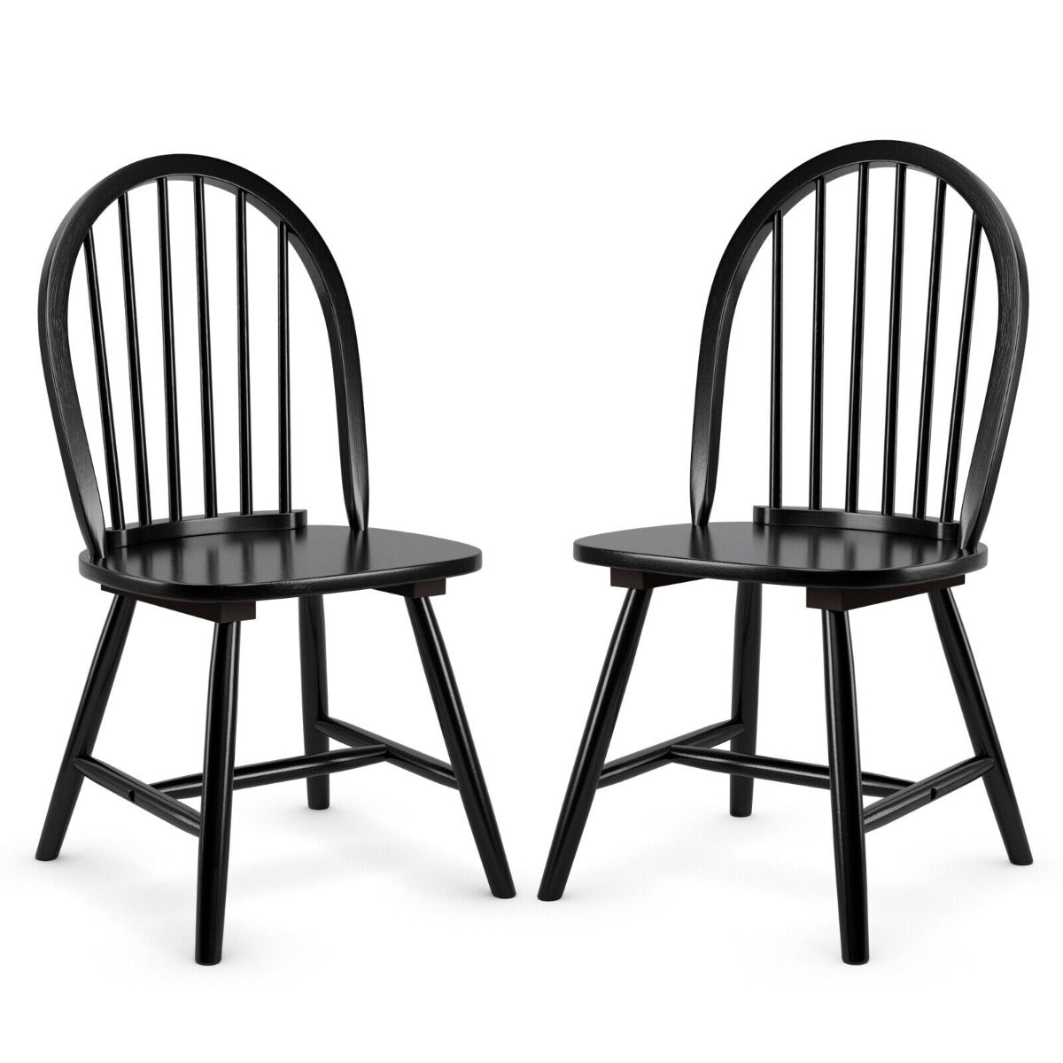2 Piece Wooden Kitchen Dining chairs with High Spindle Back-Black