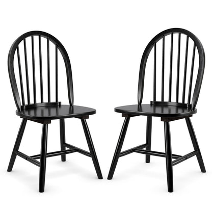 2 Piece Wooden Kitchen Dining chairs with High Spindle Back-Black
