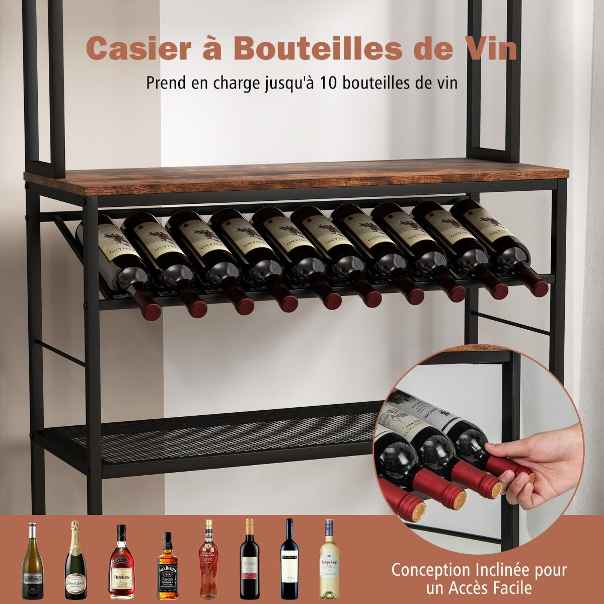 6-Tier Kitchen Baker’s Rack with Wine Storage-Brown
