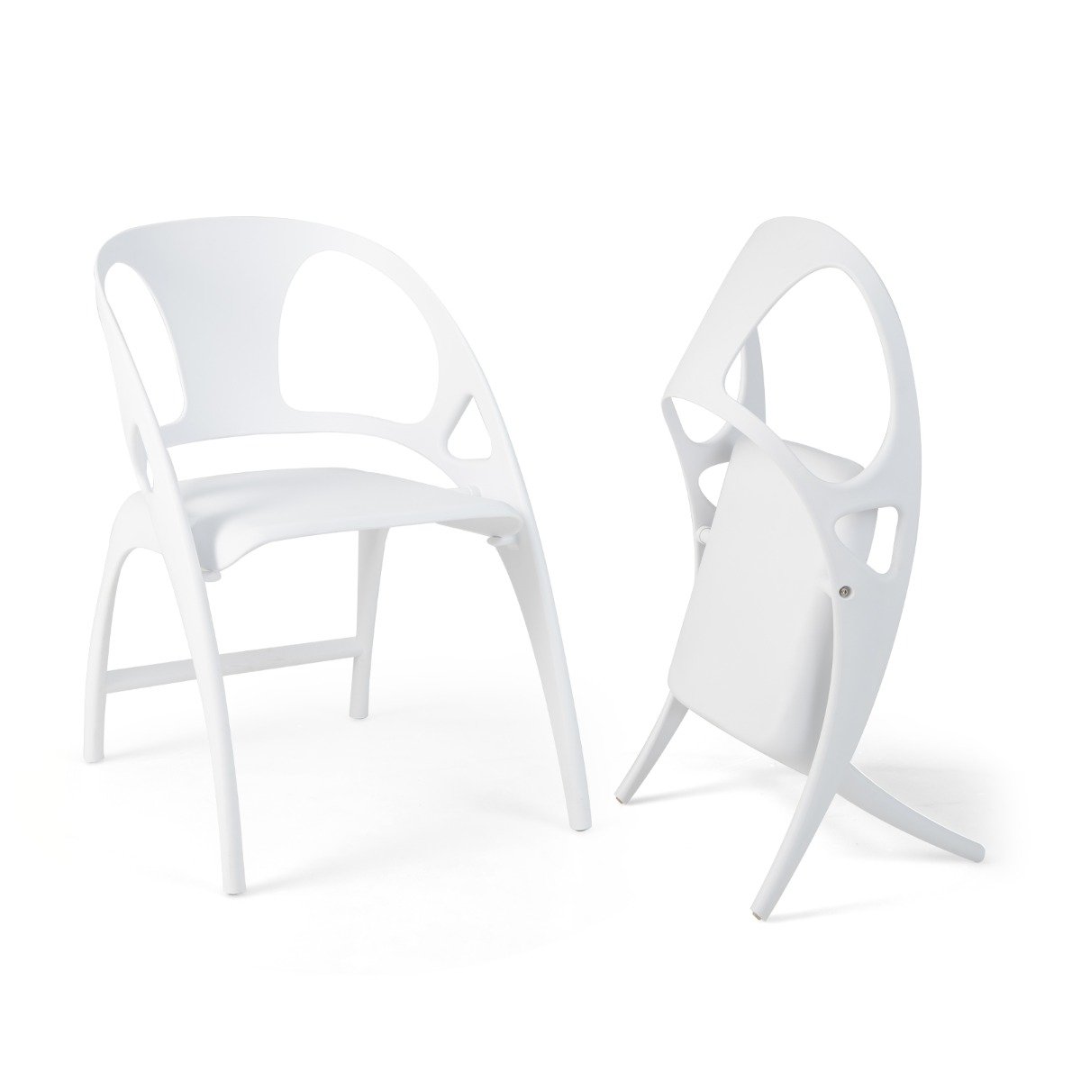 Set of 2 Folding Chair with Backrest and Armrest-White