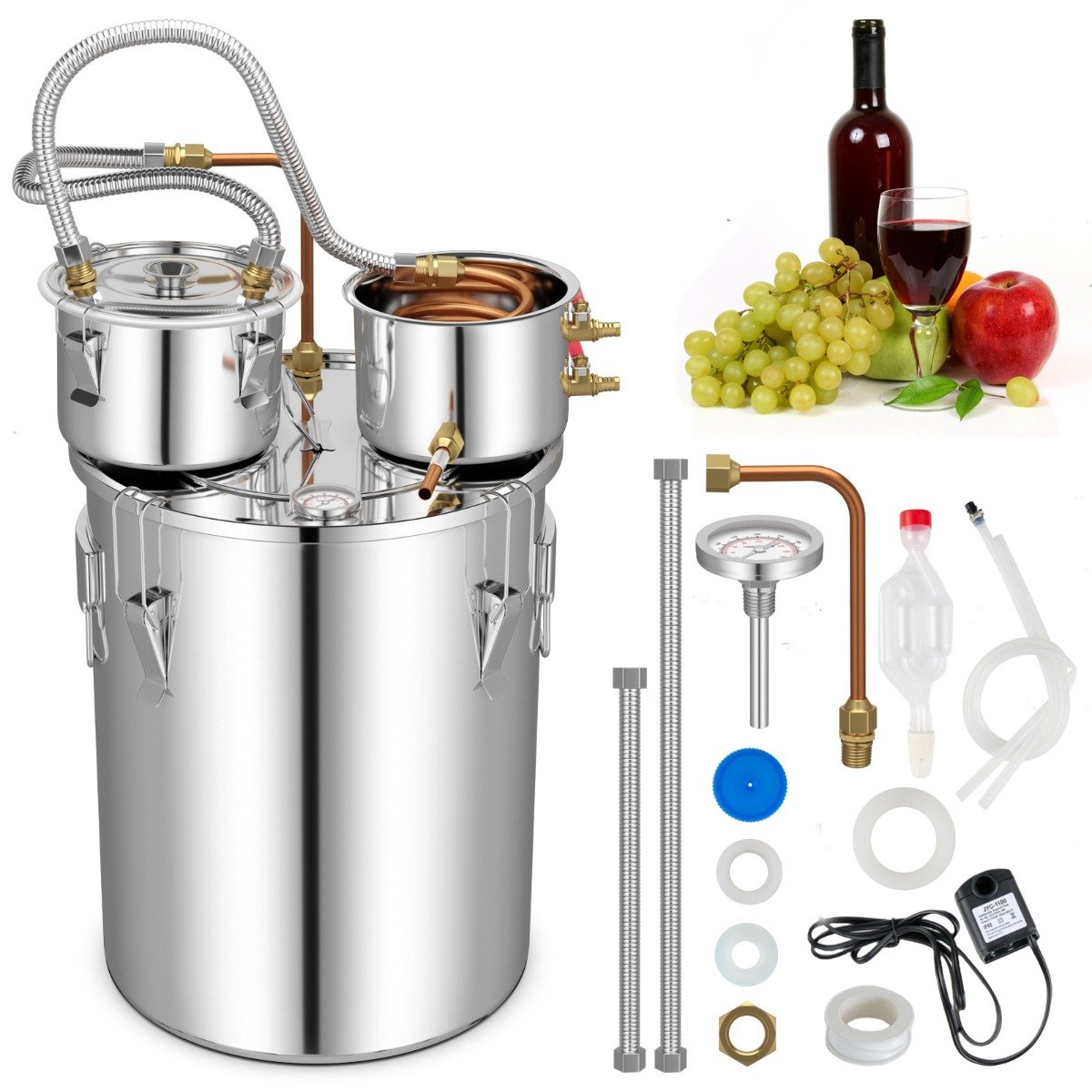 22/38L Stainless Steel Water Alcohol Distiller with Build-in Thermometer-38 L