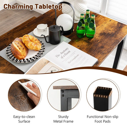 3 Pieces Space-Saving Dining Breakfast Table Set with 2 Benches-Coffee