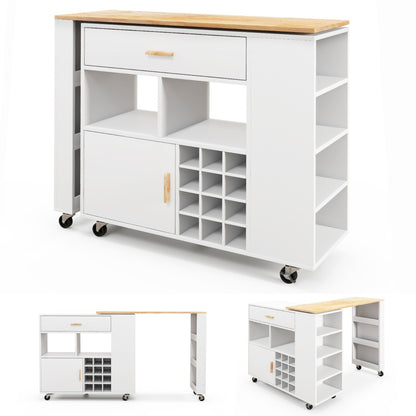 Reversible Folding Kitchen Island Cart with Wine Rack and Spice Rack