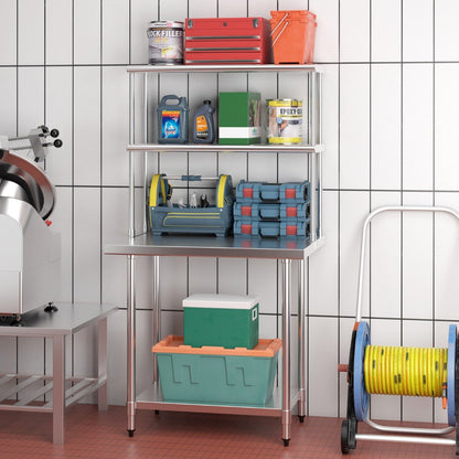36 Inch Stainless Steel Overshelf with Adjustable Lower Shelf and Work Table