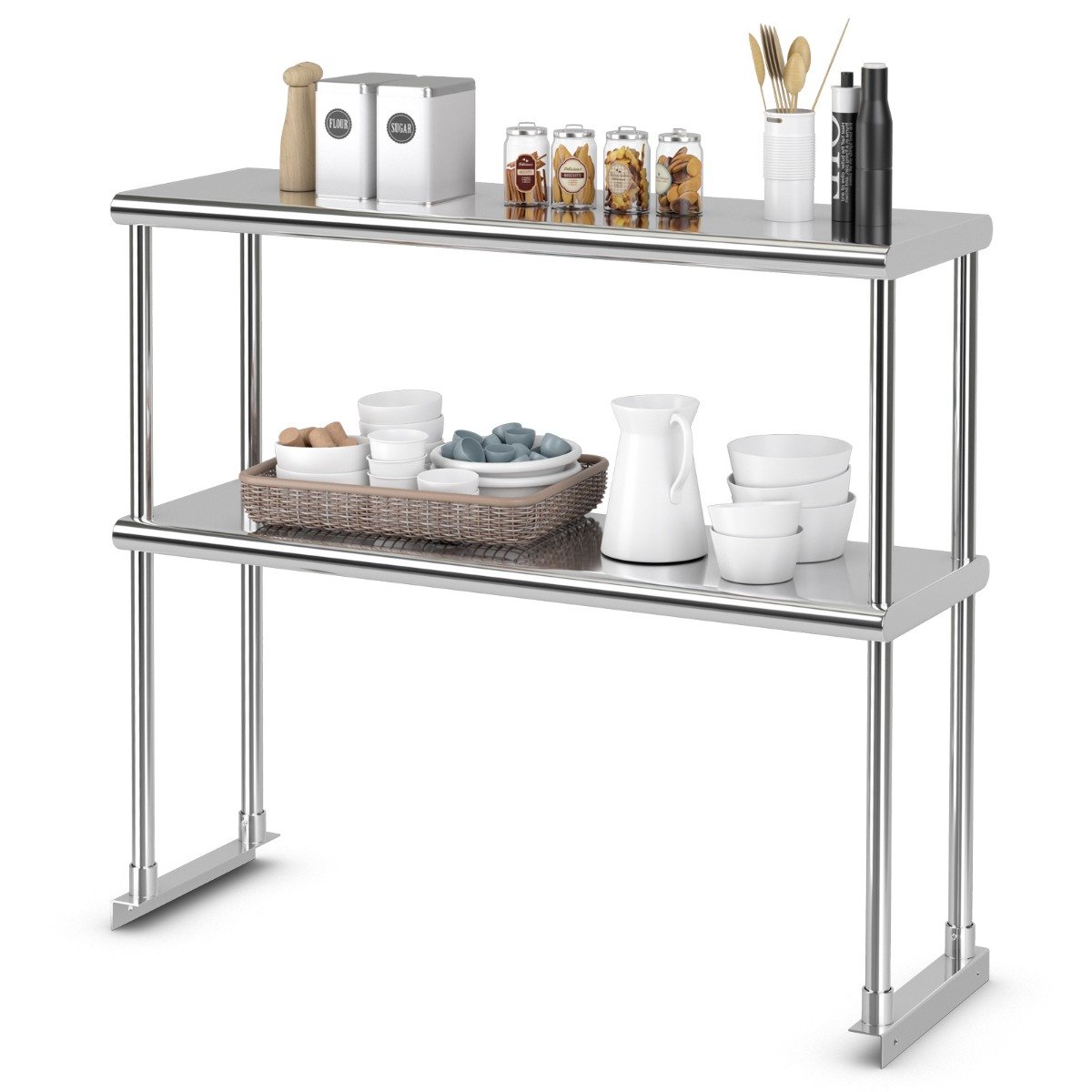 36 Inch Stainless Steel Overshelf with Adjustable Lower Shelf and Work Table