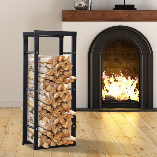 HOMCOM Metal Firewood Log Holder Tall Firewood Rack Indoor Outdoor Fireplace Wood Storage Shelf with Side Rails, Rust-Resistant, Black, 40W x 25D x 100H cm