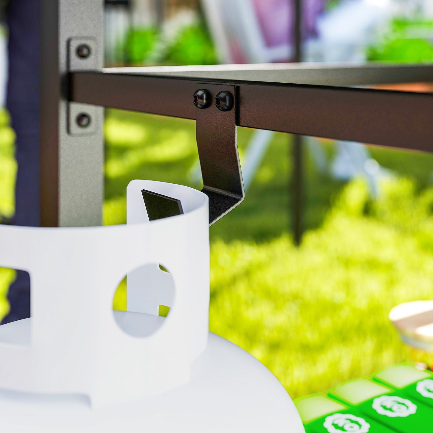 Outsunny Outdoor Grill Dining Cart 2-Shelf Movable Pizza Oven Table Stand z blatem ze stali nierdzewnej, przenośny wózek do grilla Food Prep Outdoor Kitchen BBQ Station z haczykami, kółkami i uchwytem, ​​antracytowy