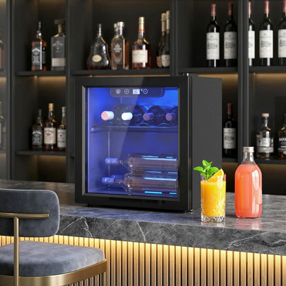 HOMCOM 12 Bottle Wine Cooler, 36 Litre Capacity, 4-16°C Tabletop Drinks Wine Fridge with Glass Door, LED Light, Black