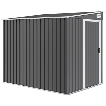 Outsunny 7 x 5ft Galvanised Metal Shed, with Sliding Door - Dark Grey