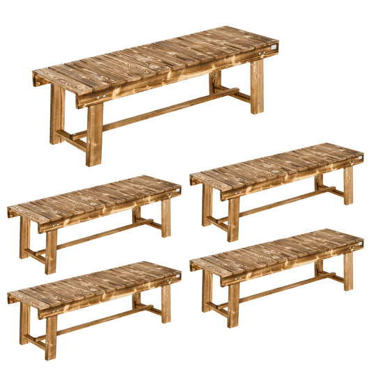 Outsunny 5-częściowa drewniana ławka ogrodowa do użytku wewnątrz i na zewnątrz, dwuosobowa, jodła, 110 dł. x 38 szer. x 35 wys. cm, karbonizowana