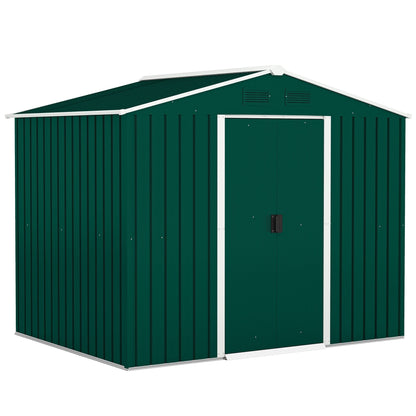 Outsunny Large Garden Storage Shed, 7.7 x 5.7 with Ventilation Slots and Sliding Doors for Gardeners, Green